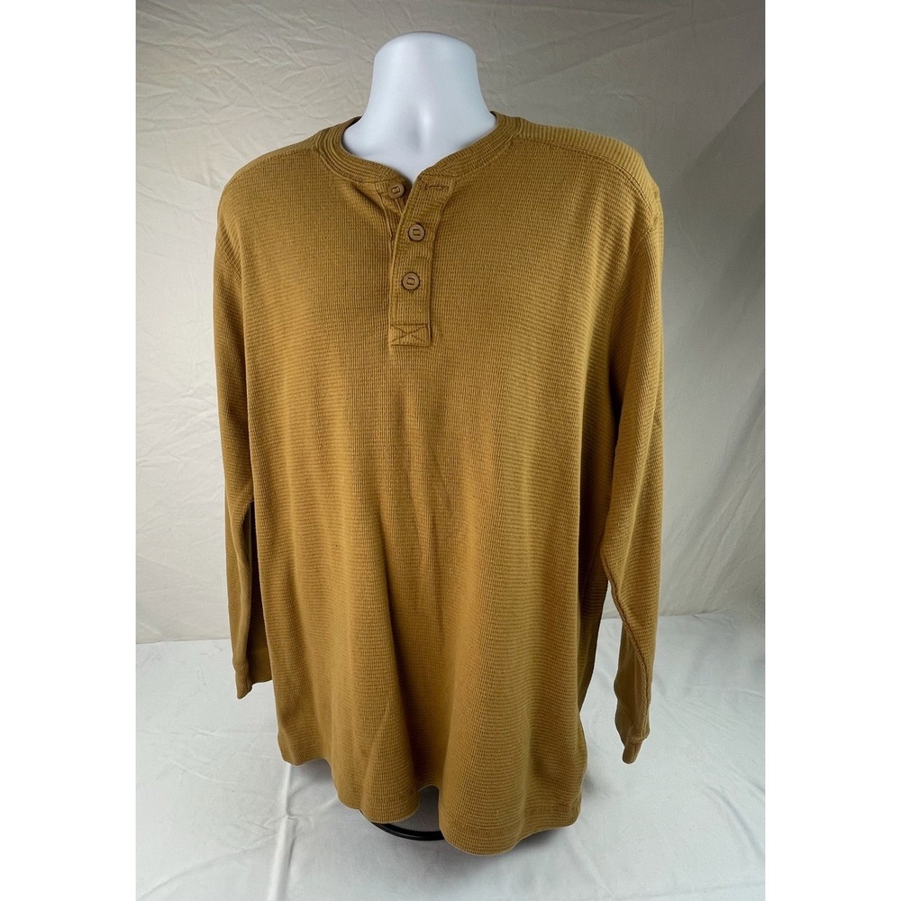 Gander Mountain Guide Series Mens XL Henley Shirt Waffle Knit Thermal Mustard